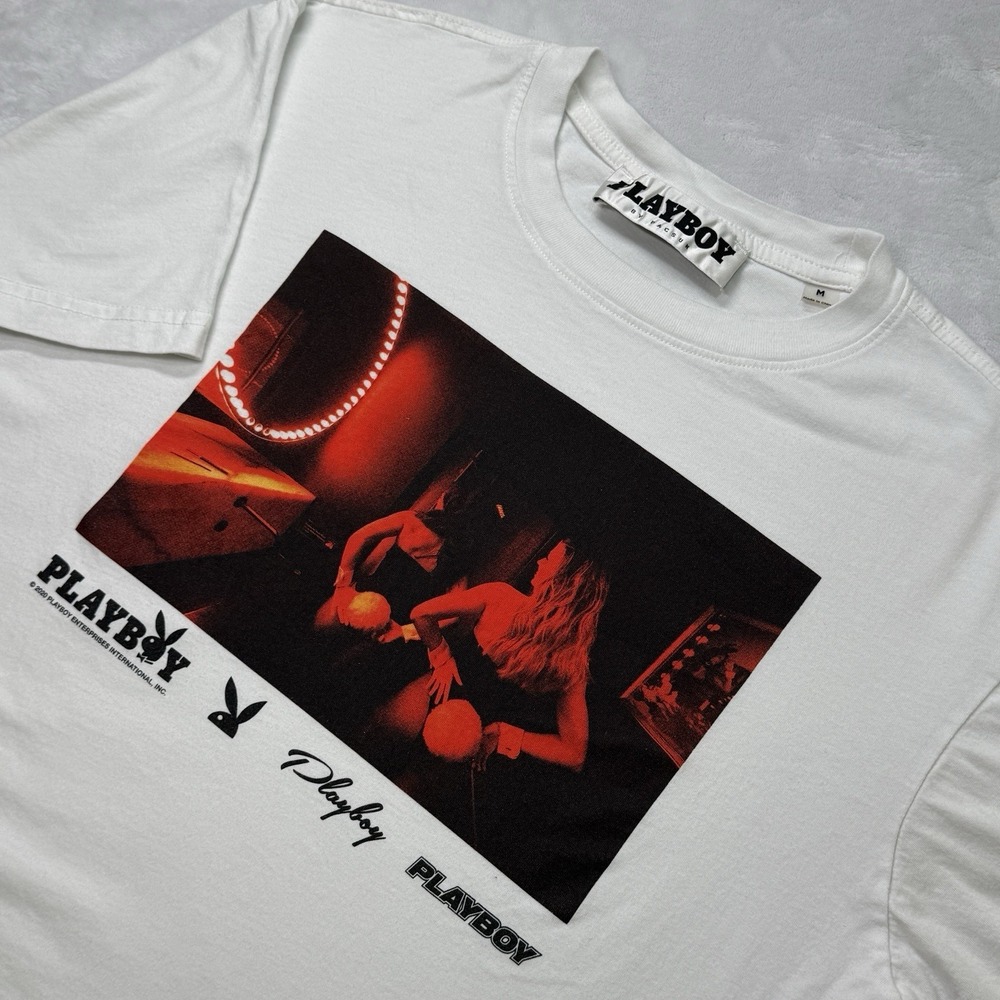 Playboy By Pacsun‎ White Graphic Bunny Short Sleeve T Shirt Men's M Picture